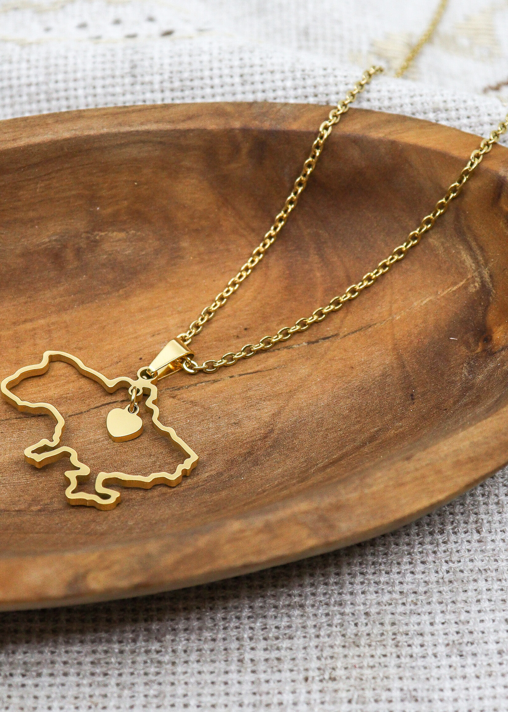 ACCESSORIES - Necklace Map of Ukraine with Heart Cut-out Gold