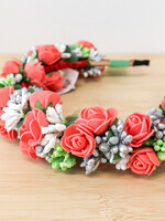 ACCESSORIES - Vinok (Coral/White/ Green / SilverFlowers &  Berries# 2349) Traditional Ukrainian Flower wreath