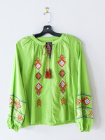 APPAREL - (W) Blouse, ( 40" - Small) Lime Green, Green Orange, Blue White Embroidery by Dressa, Ukraine