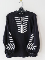 APPAREL - (W) Blouse, (Large) Black with White Embroidery by Dressa, Ukraine
