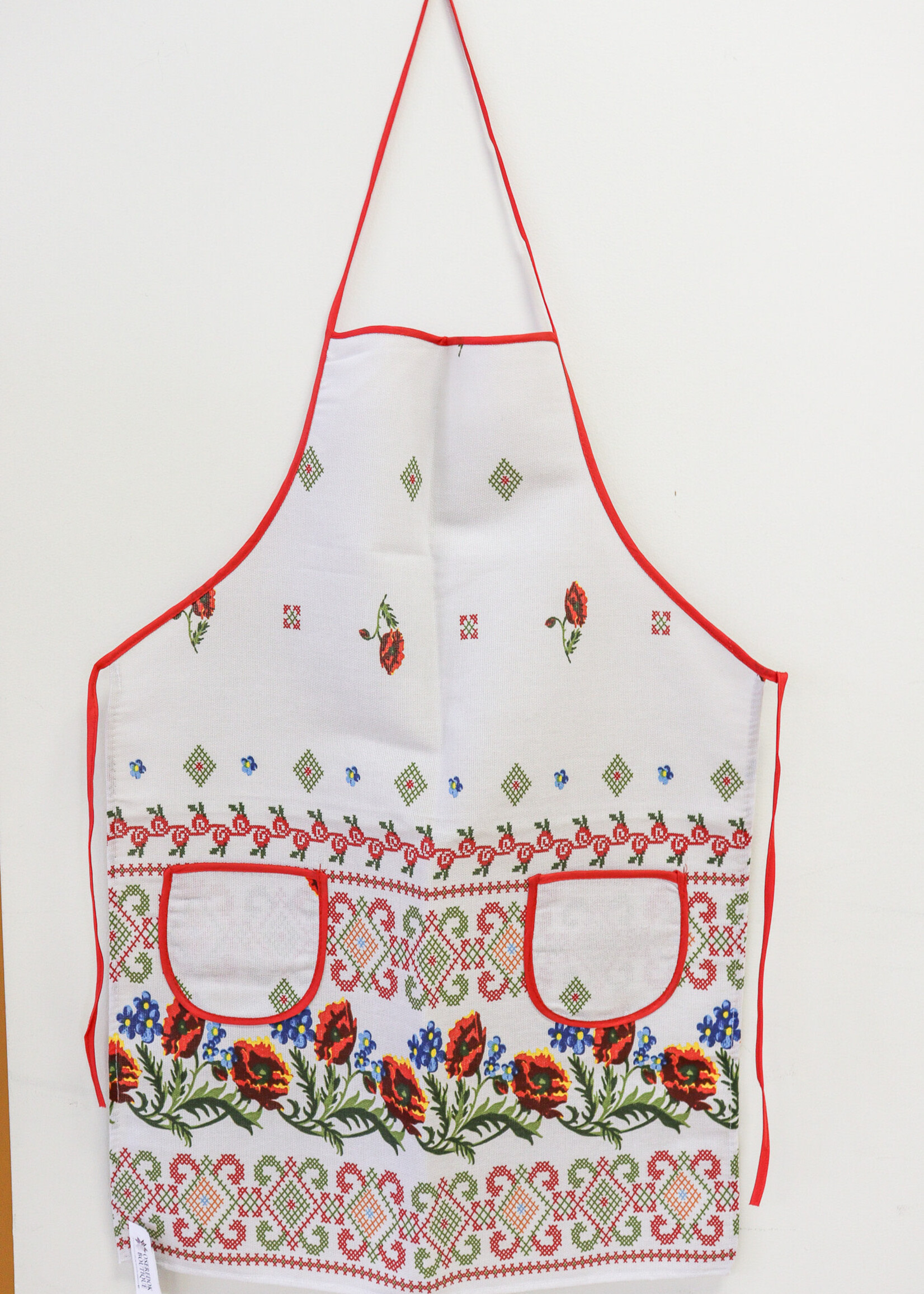 HOME - Linen Apron with 2 pockets printed geometrics and flowers  pattern