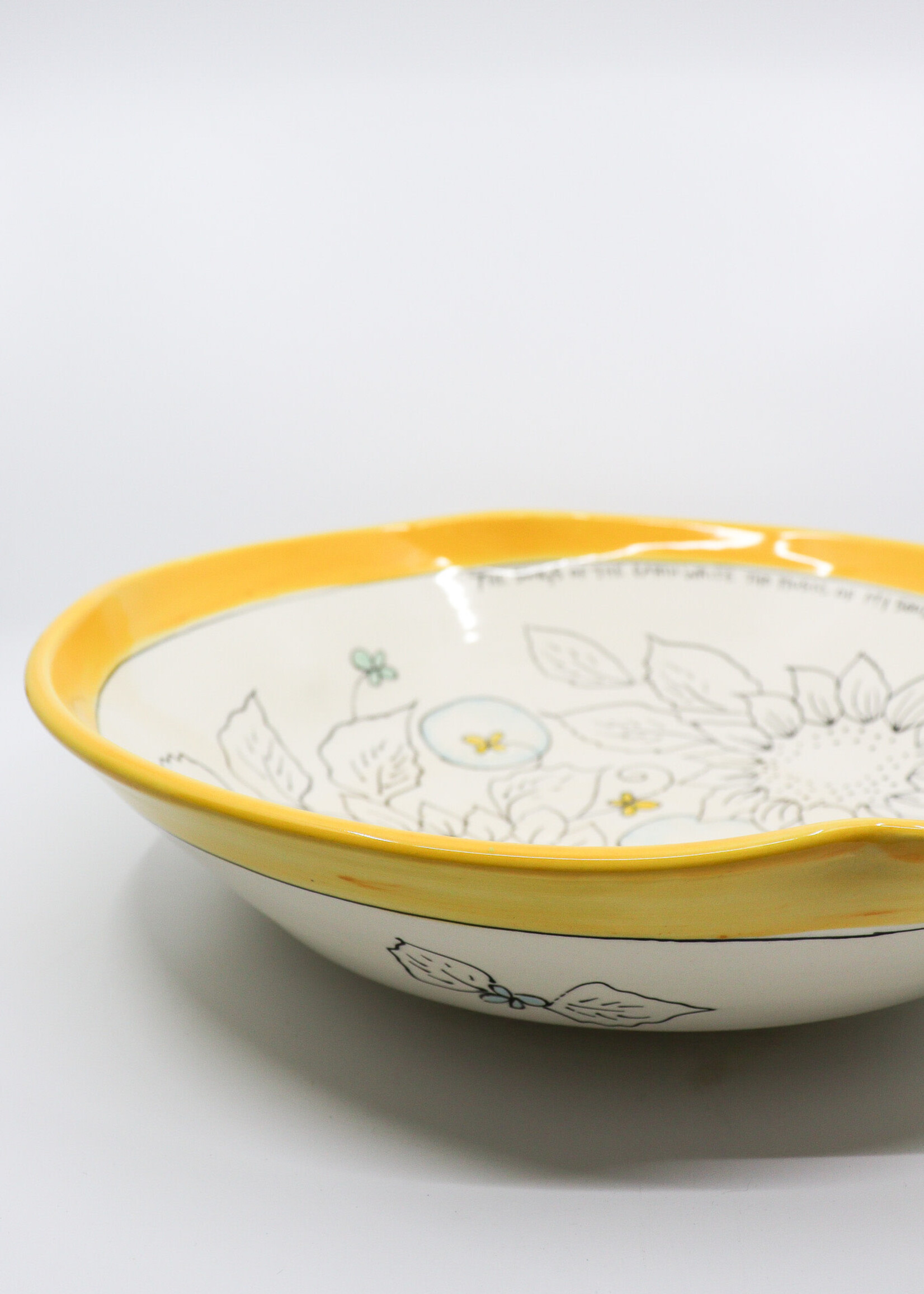 CERAMICS -   14", Bowl, Yellow Sunflowers, "The Song of The Earth Write The Music of My Soul"