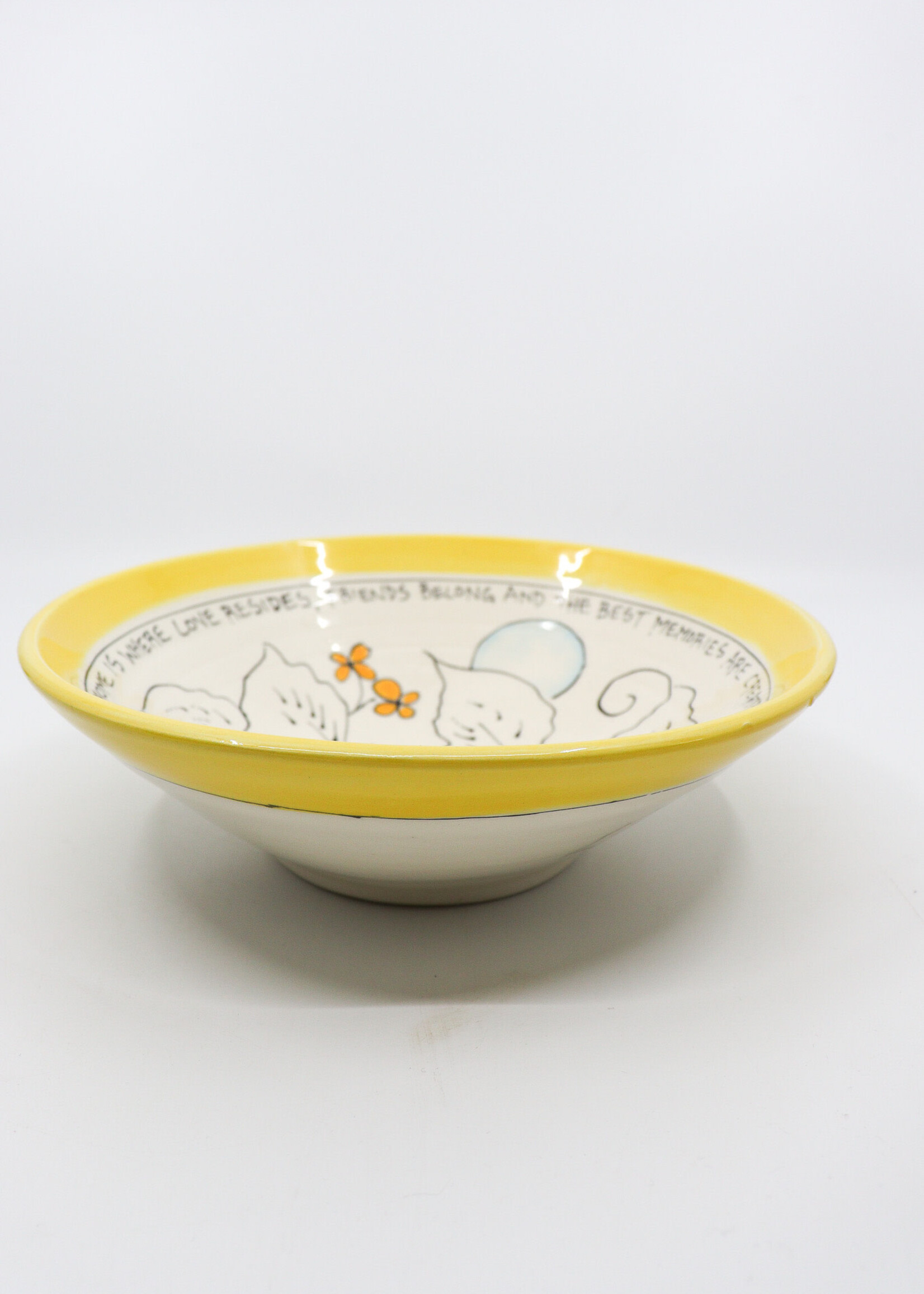 CERAMICS - 6" Bowl,  Yellow Sunflower,  "Home Is Where Love Resides,  Friends Belong and Best Memories Are Created"