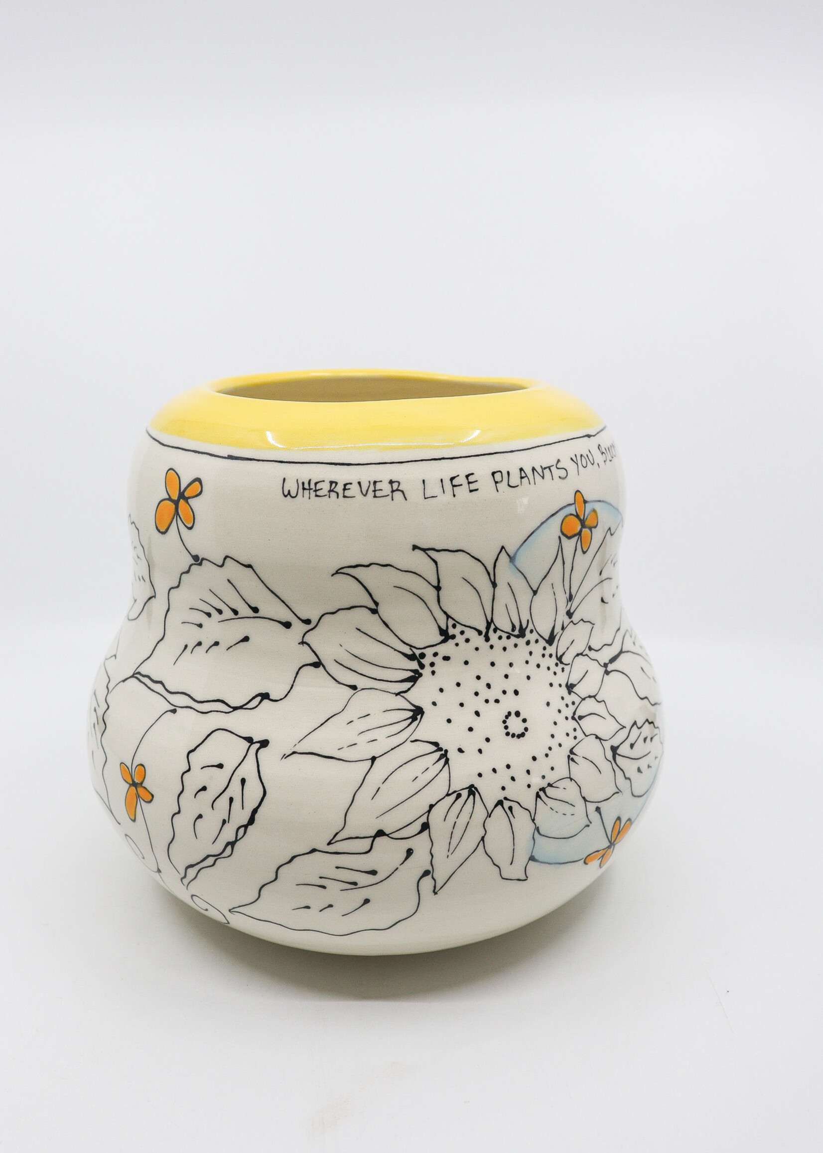 CERAMICS - Medium Vase, Yellow Sunflowers, "Whatever Life Plants You, Bloom with Grace"