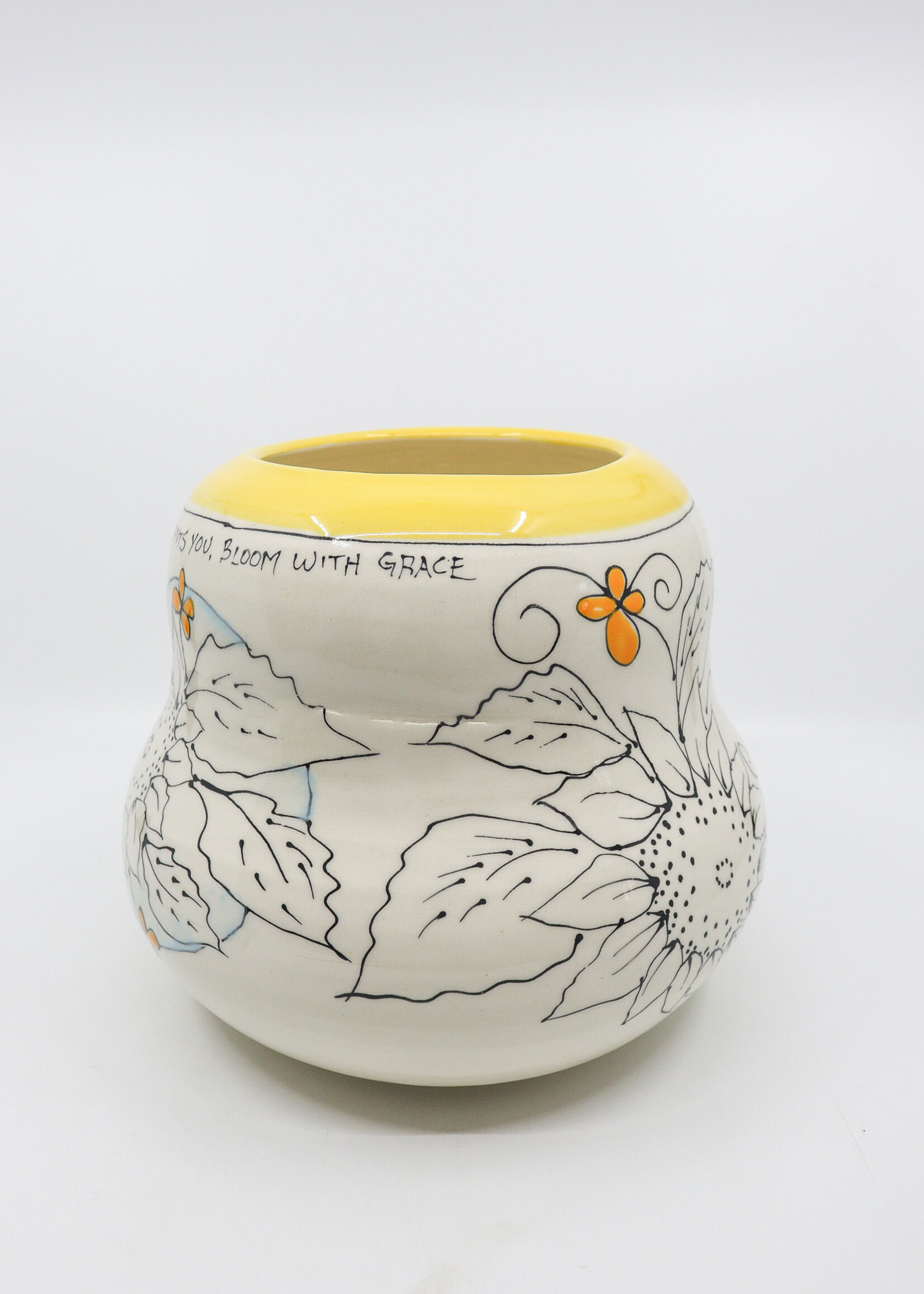 CERAMICS - Medium Vase, Yellow Sunflowers, "Whatever Life Plants You, Bloom with Grace"