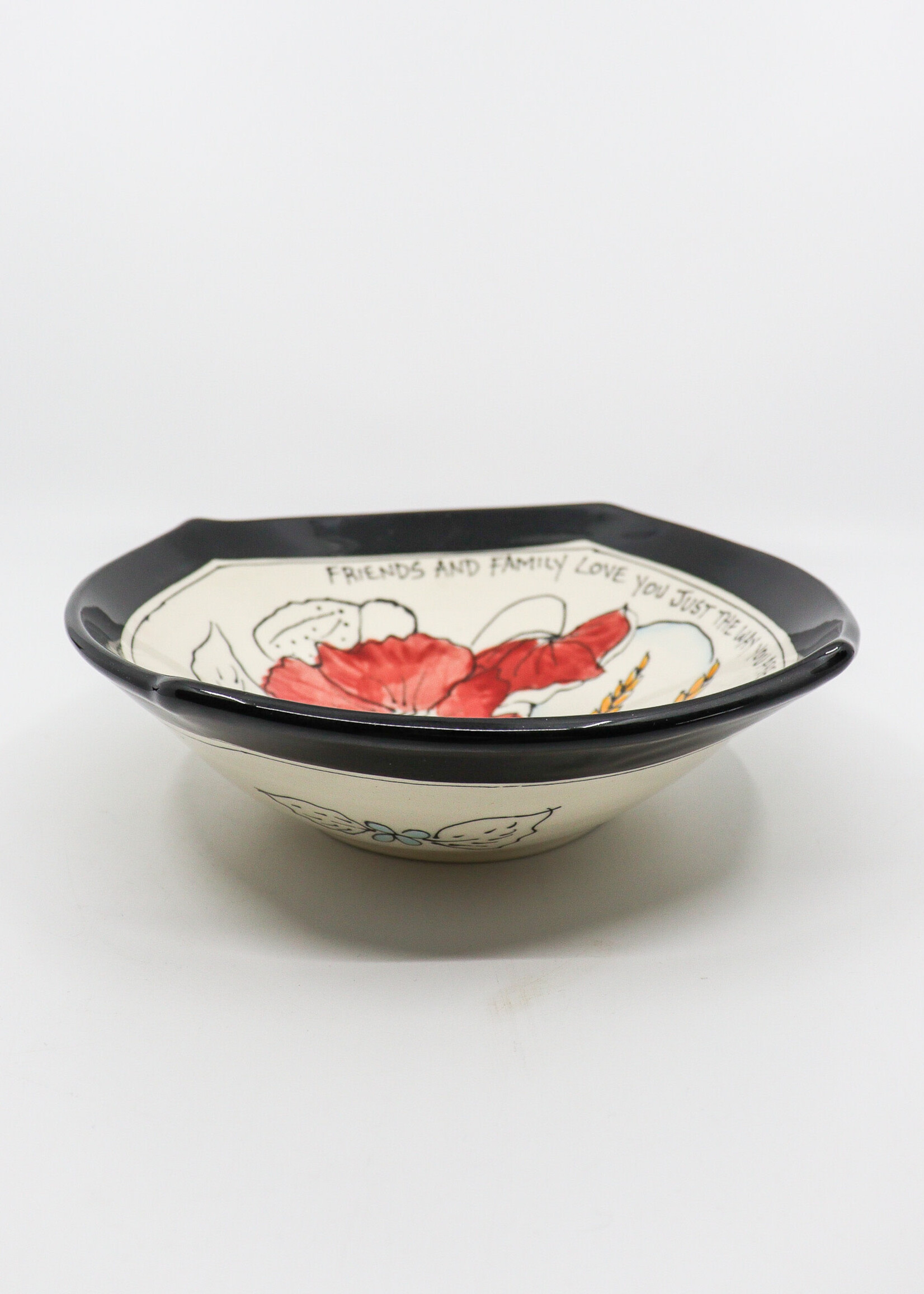 CERAMICS - 6" Bowl,  Poppies and Wheat, "Friends and Family Love You Just The Way You Are"