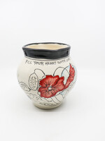 CERAMICS - Small Vase, Poppies and Wheats,  "Fill Your Heart with Love and Flowers"