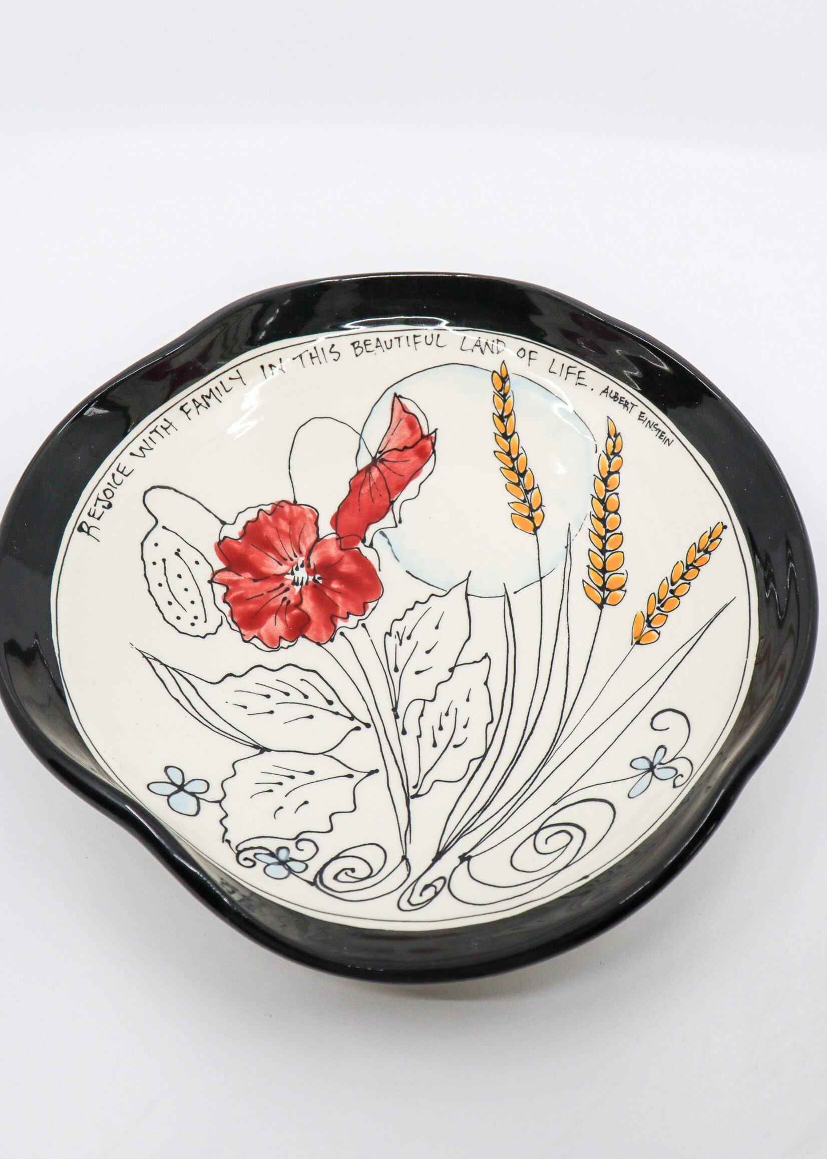 CERAMICS - 10" Bowl, Poppies and Wheat ,  "Rejoice with the Family in this Beautiful Land of Life"