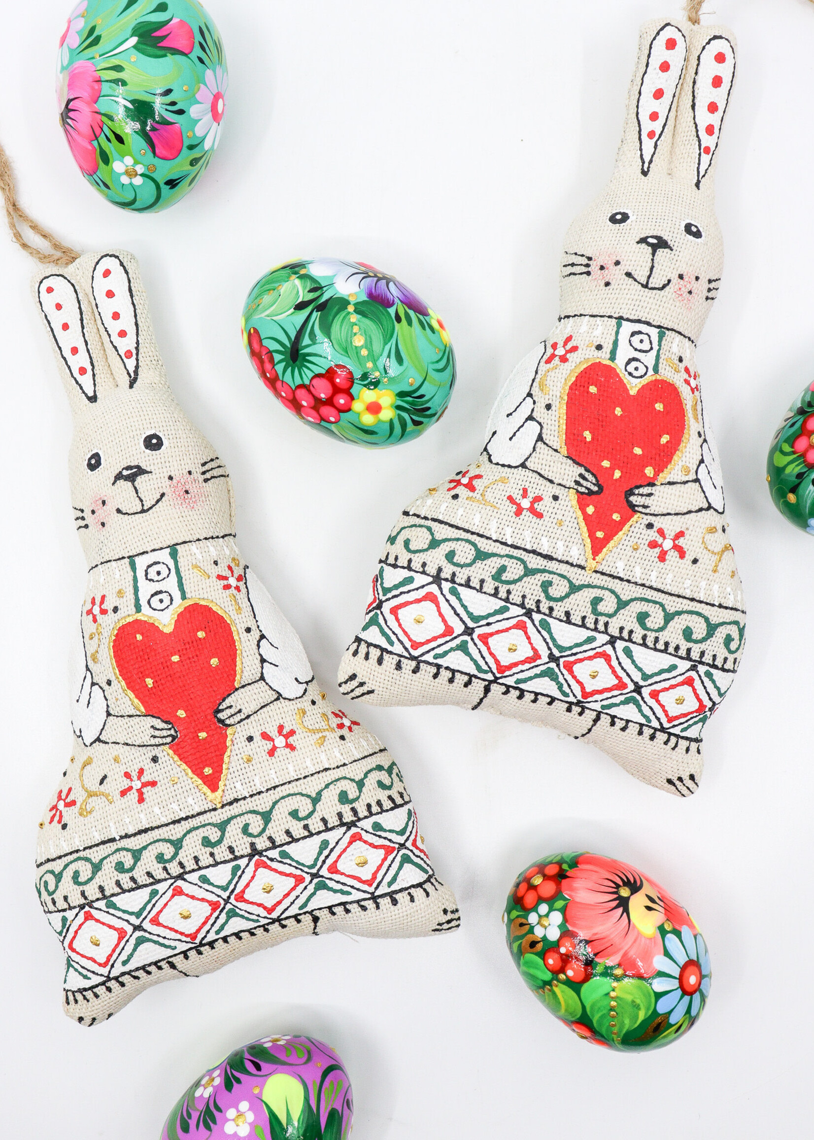 HOME -  Bunny with Heart, Koza Dereza Ornament, Vanilla Collection, Textile, Hand-painted, Hand-made