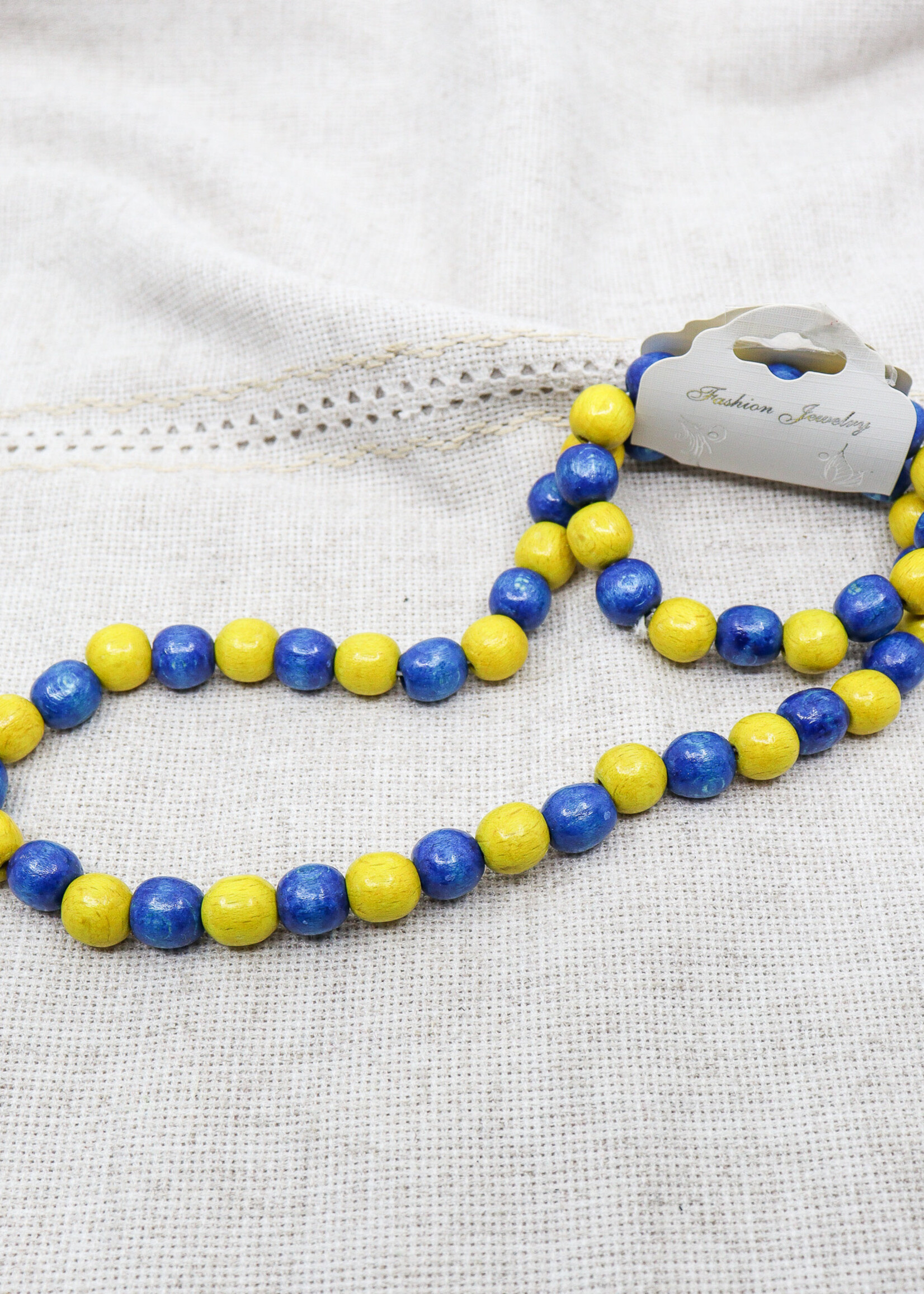 ACCESSORIES -  KIDs - Set of 2,  Necklace and Bracelet,  Wooden Blue/ Yellow beads