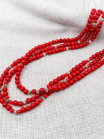 ACCESSORIES -  Necklace, Red stone  Beads and Silver Spacers / Multiple strand / Silver Lock