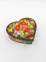 HOME -Box, Ukrainian Trinket jewelry box in shape of Heart, Hand Painted Lacquer,  Unique Petrykivka gift box