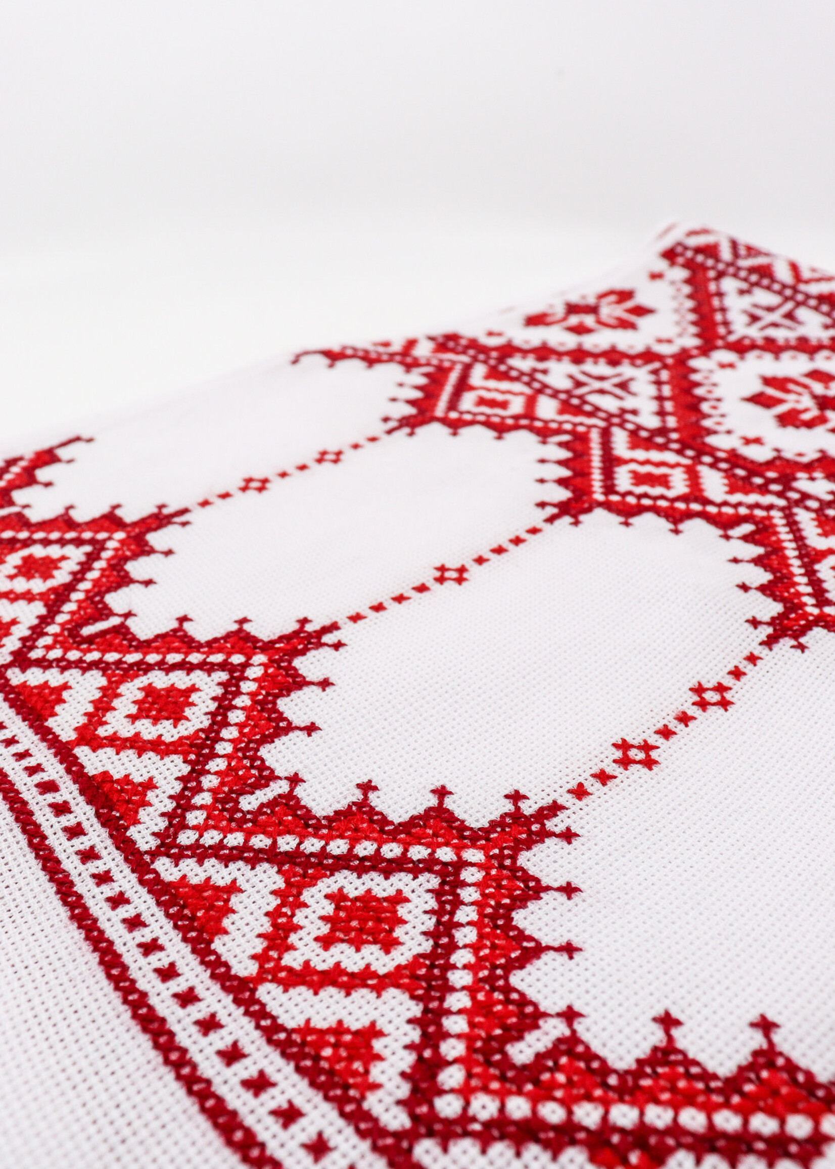 RUSHNYK - White 72x13 1/2 in. Handmade Red geometrical pattern