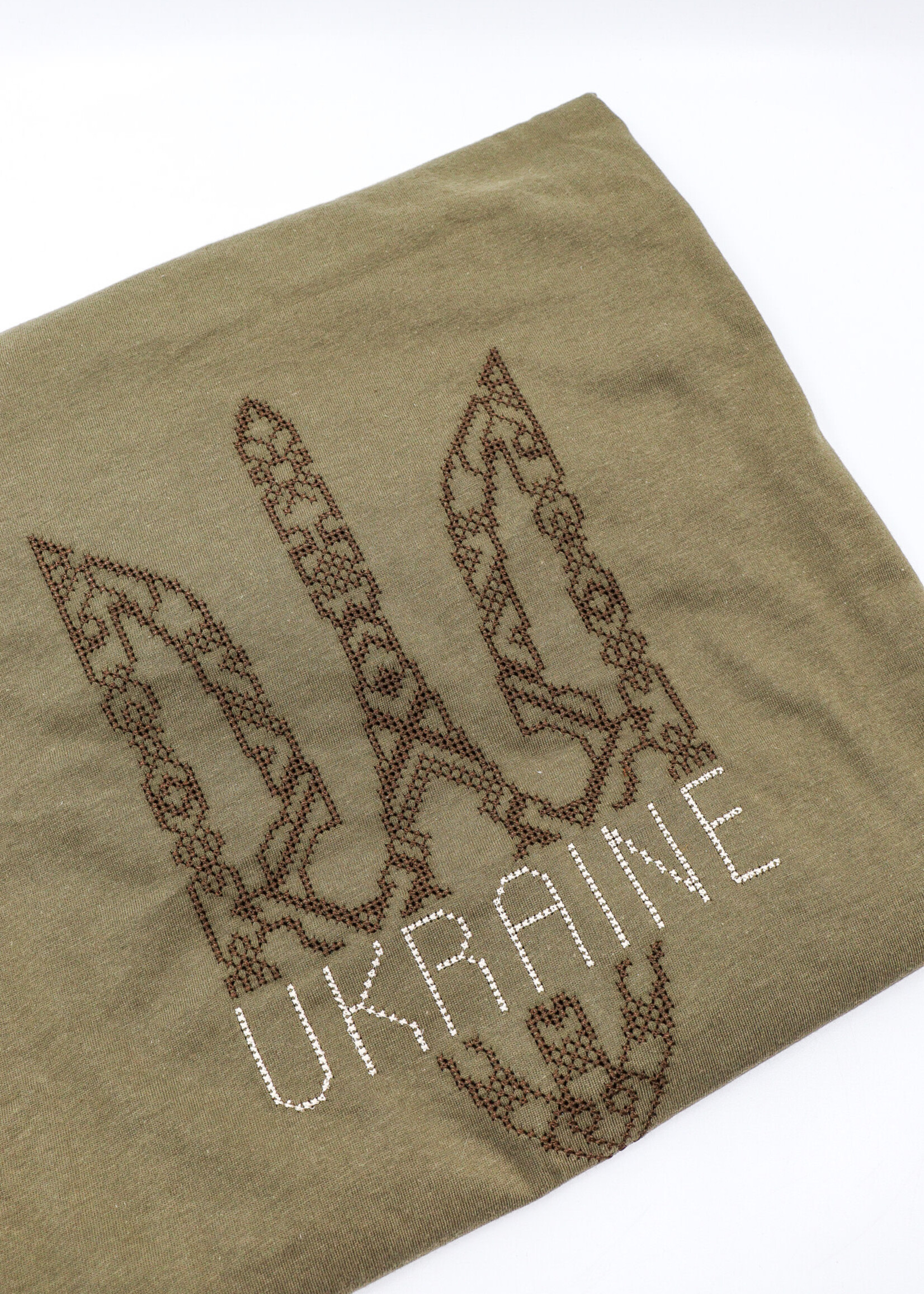 APPAREL - -(M) Olive Green T- Shirt with Tryzub embroidered