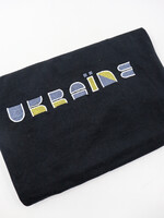 APPAREL - -(M) Black T- Shirt embroidered in Blue/Yellow " Ukraine"