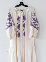 APPAREL -(W) Dress Long, 2024 ( size Small) Cream & Purple Embroidery