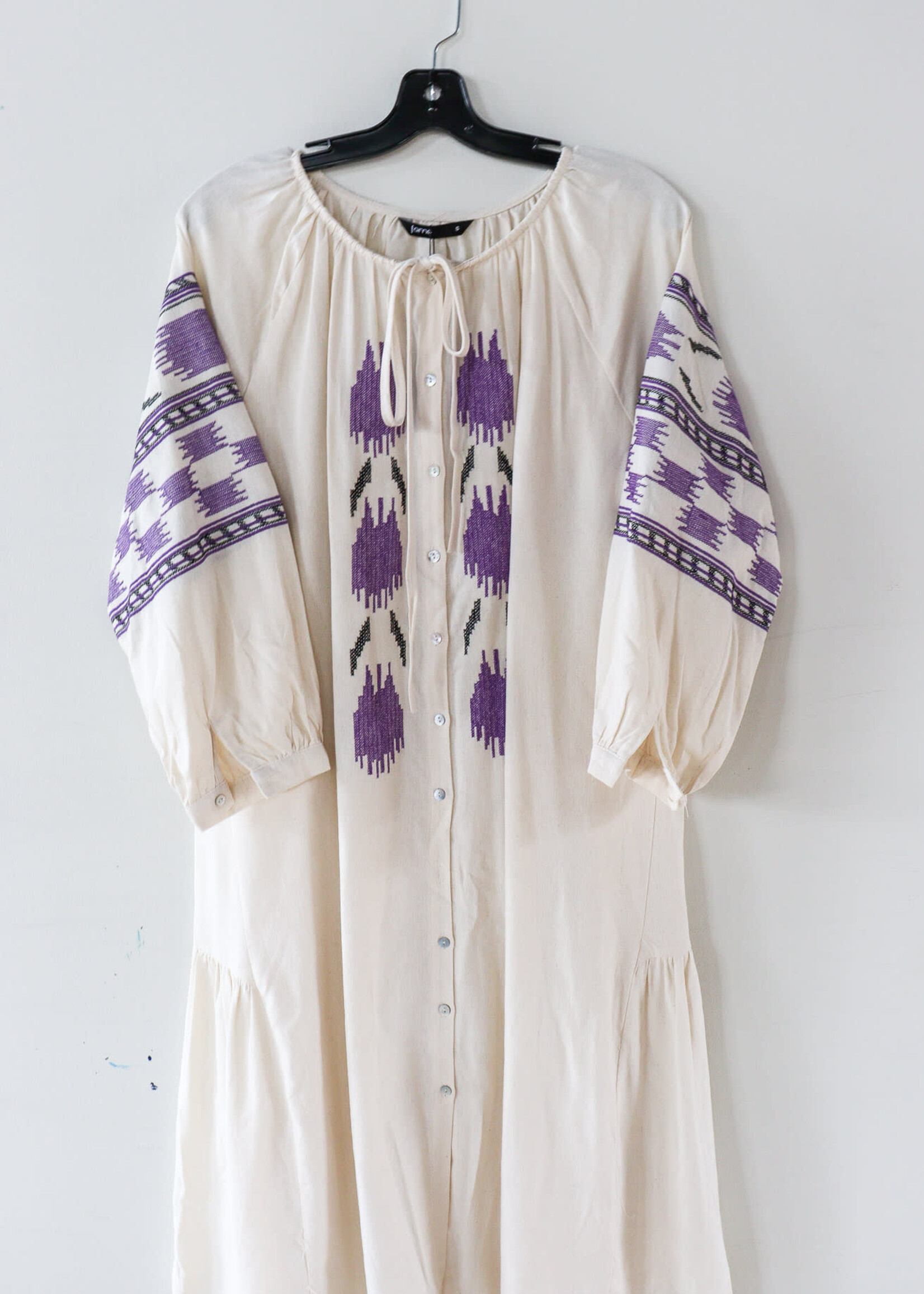 APPAREL -(W) Dress Long, 2024 ( size Small) Cream & Purple Embroidery
