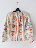APPAREL - (W) Blouse, Large, 2024, Cream / Orange, Olive, White Embroidery by Dressa, Ukraine