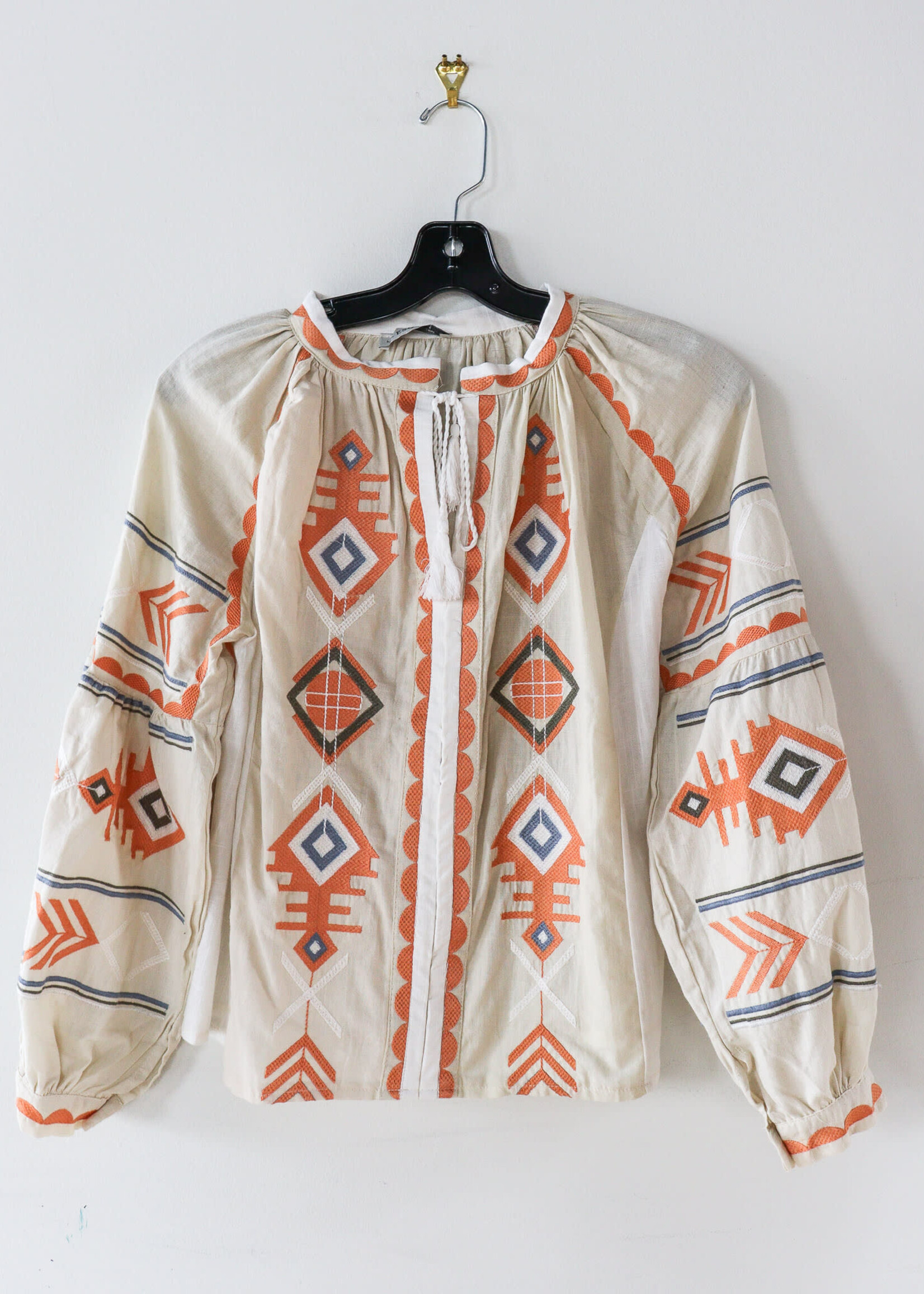 APPAREL - (W) Blouse, Large, 2024, Cream / Orange, Olive, White Embroidery by Dressa, Ukraine