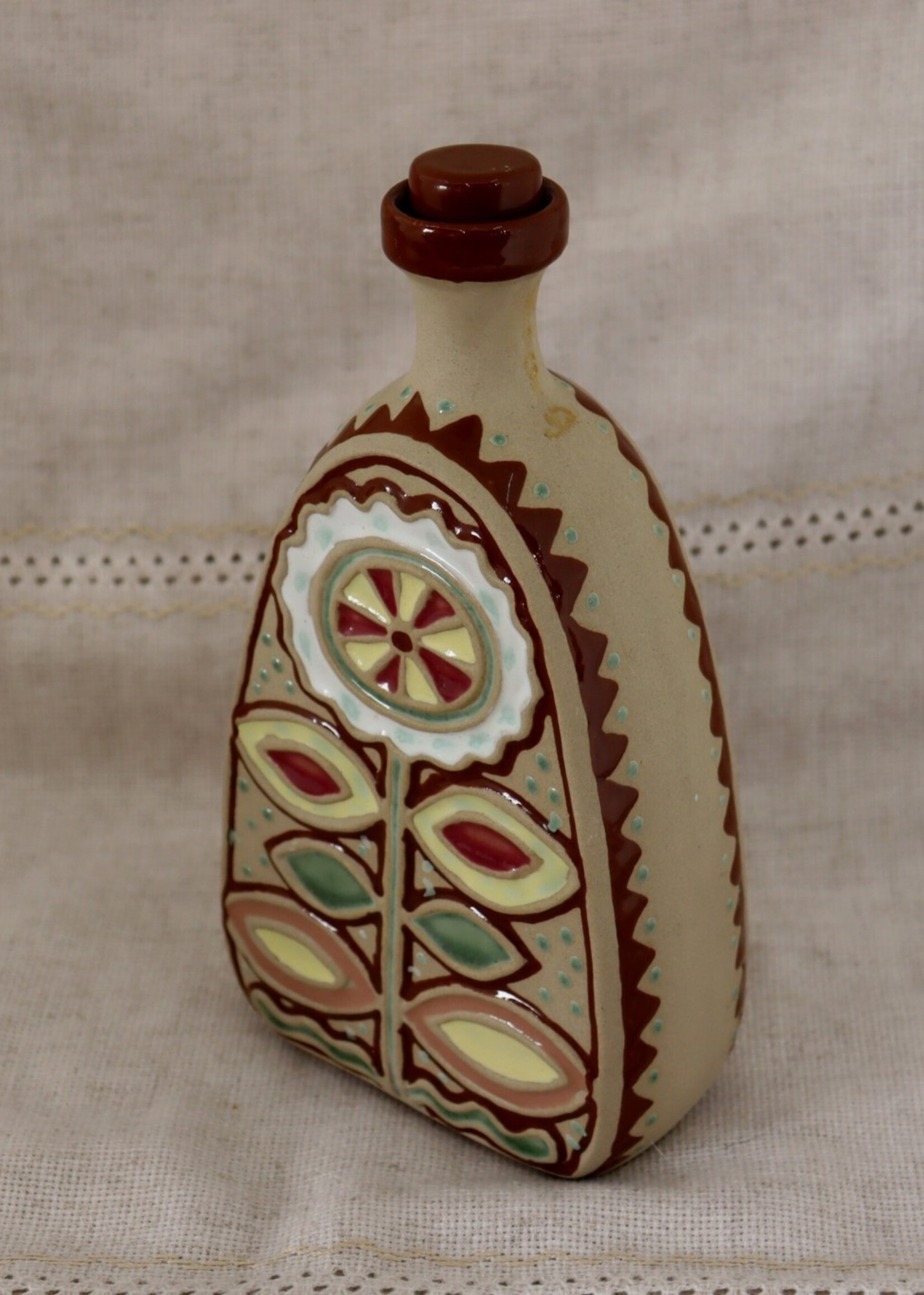 HOME - Vintage Handemade painted glaze Ceramics Bottle for Wine/Juice/Milk, Pottery Jar with Sunflower