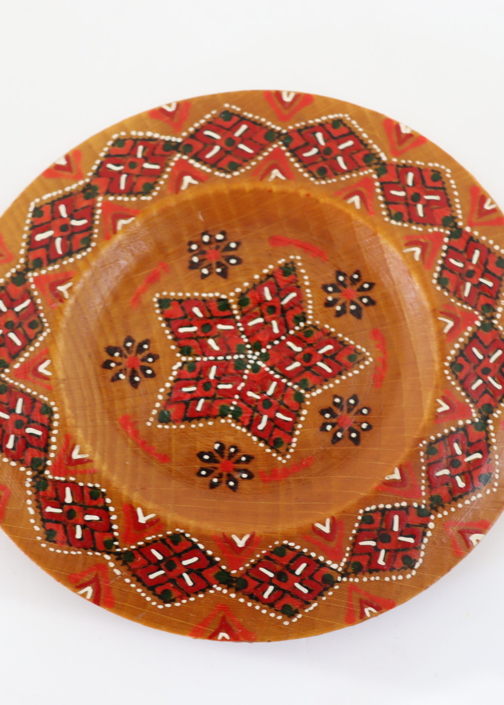 HOME - Small Plate, Hand Painted on  Wood, Diamond Pattern