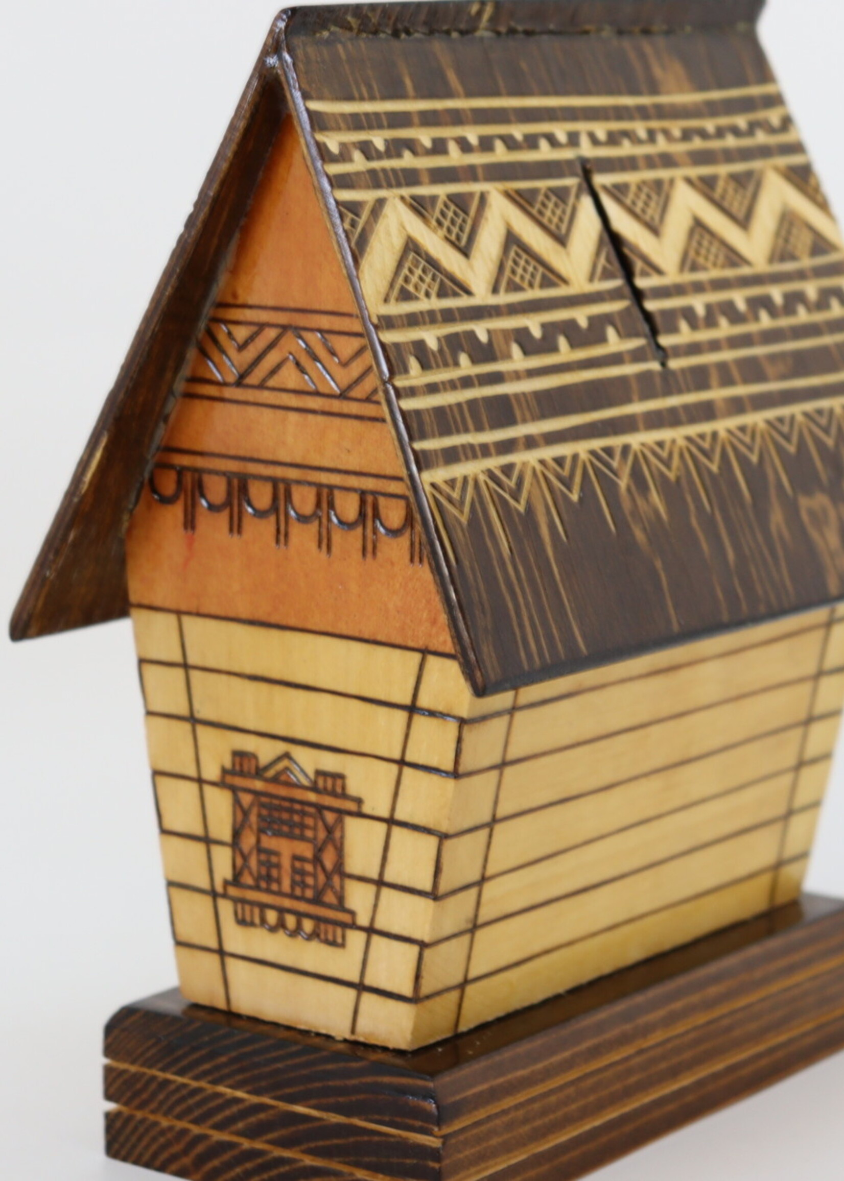 HOME - Wooden Money Box / Piggy Bank in style of Hutsul  House, Hand Made, Ternopil, Ukraine