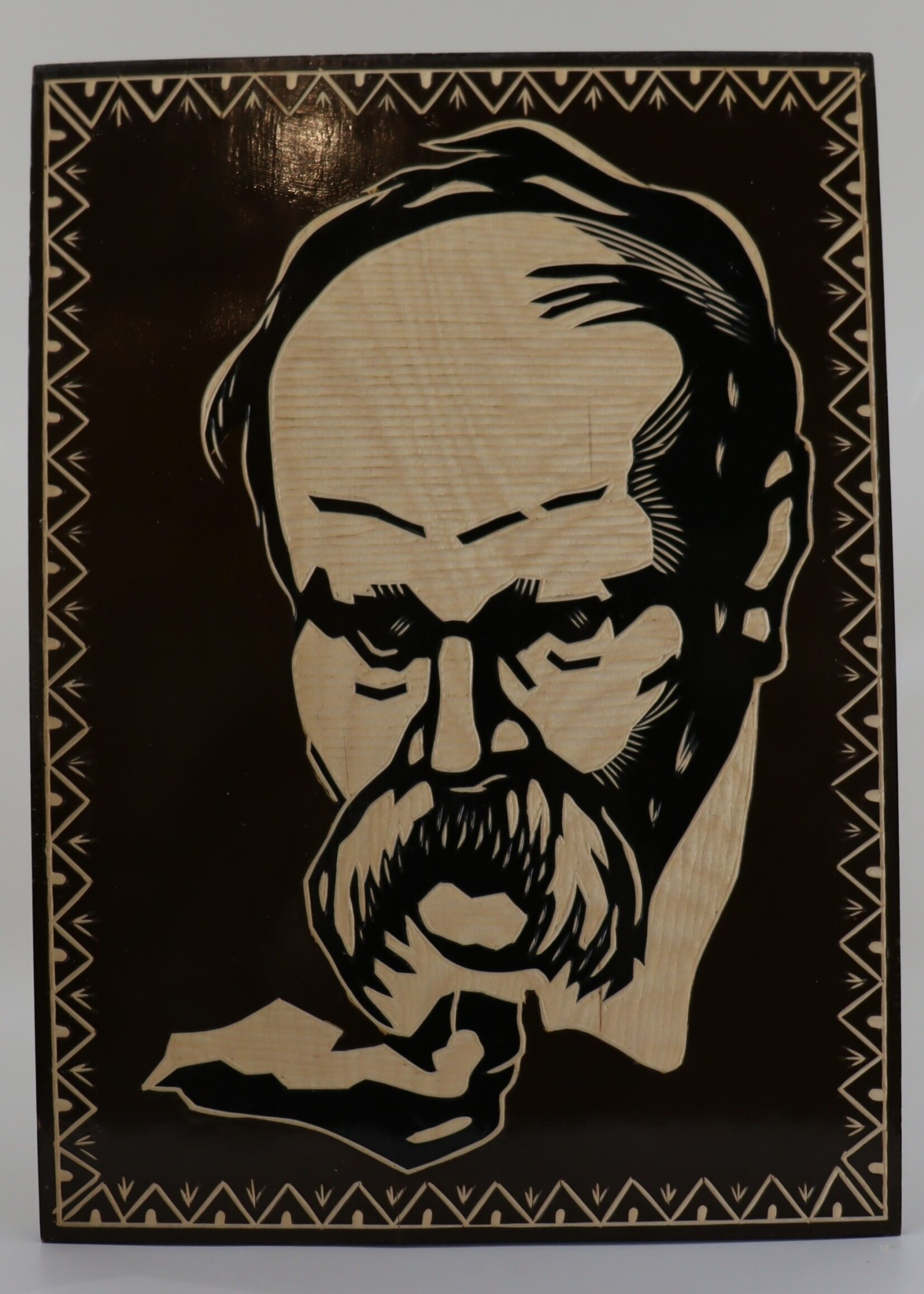 ART - Taras Shevchenko, Relief Portrait of  Ukraininan Poet and Artist, Hand Carving Plywood, Vintage