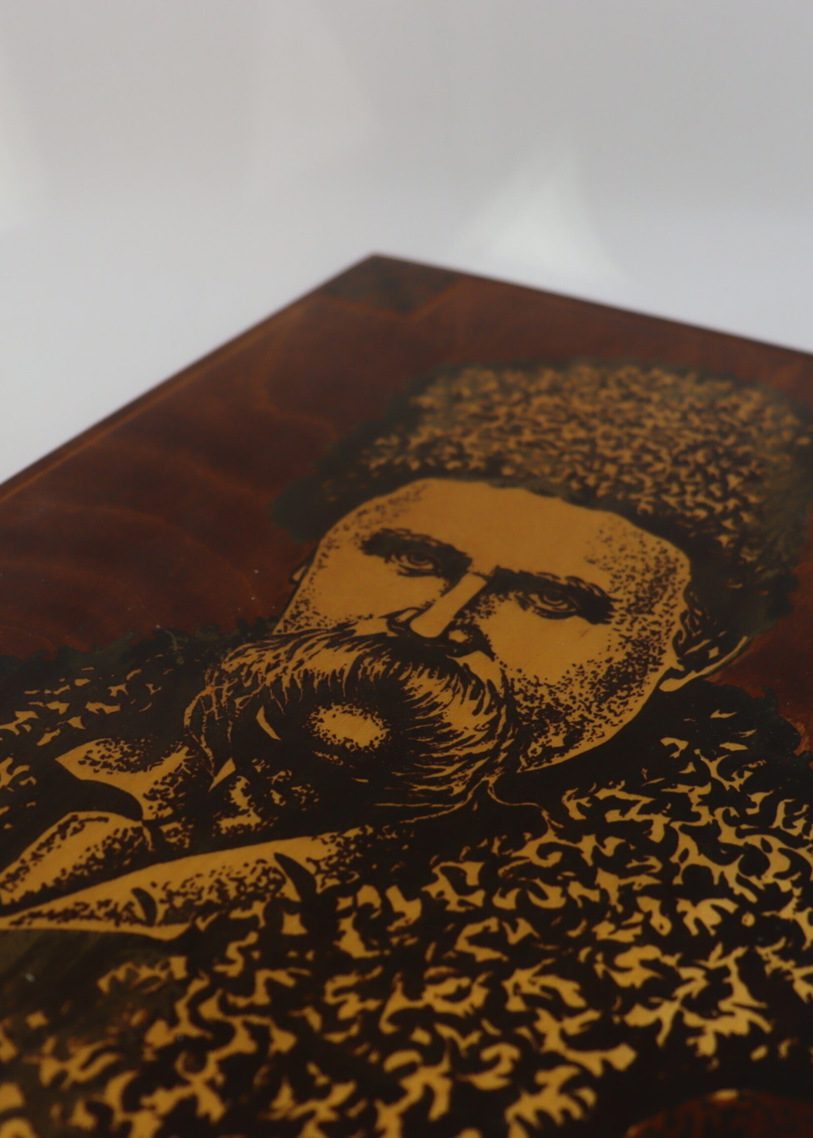 ART - Taras Shevchenko, Relief Portrait of  Ukraininan Poet and Artist, Hand Carving Plywood with edge design , Vintage