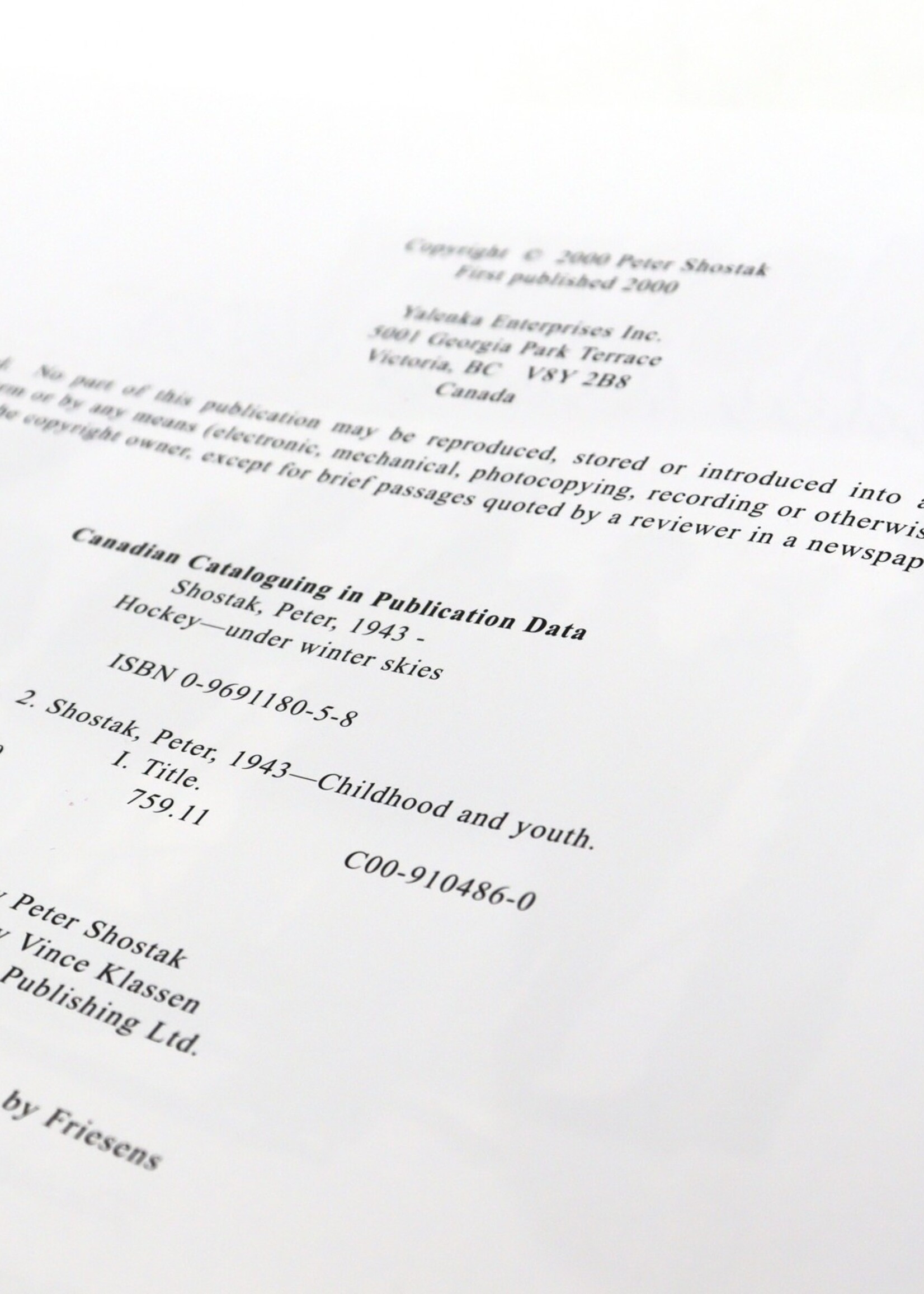 BOOK - Hockey  - under winter skies , paintings and text by Peter Shostak