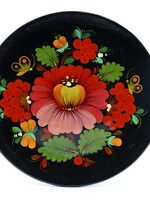 HOME - Plate, Folk Art, Lacquered Petrykivka painting on Black