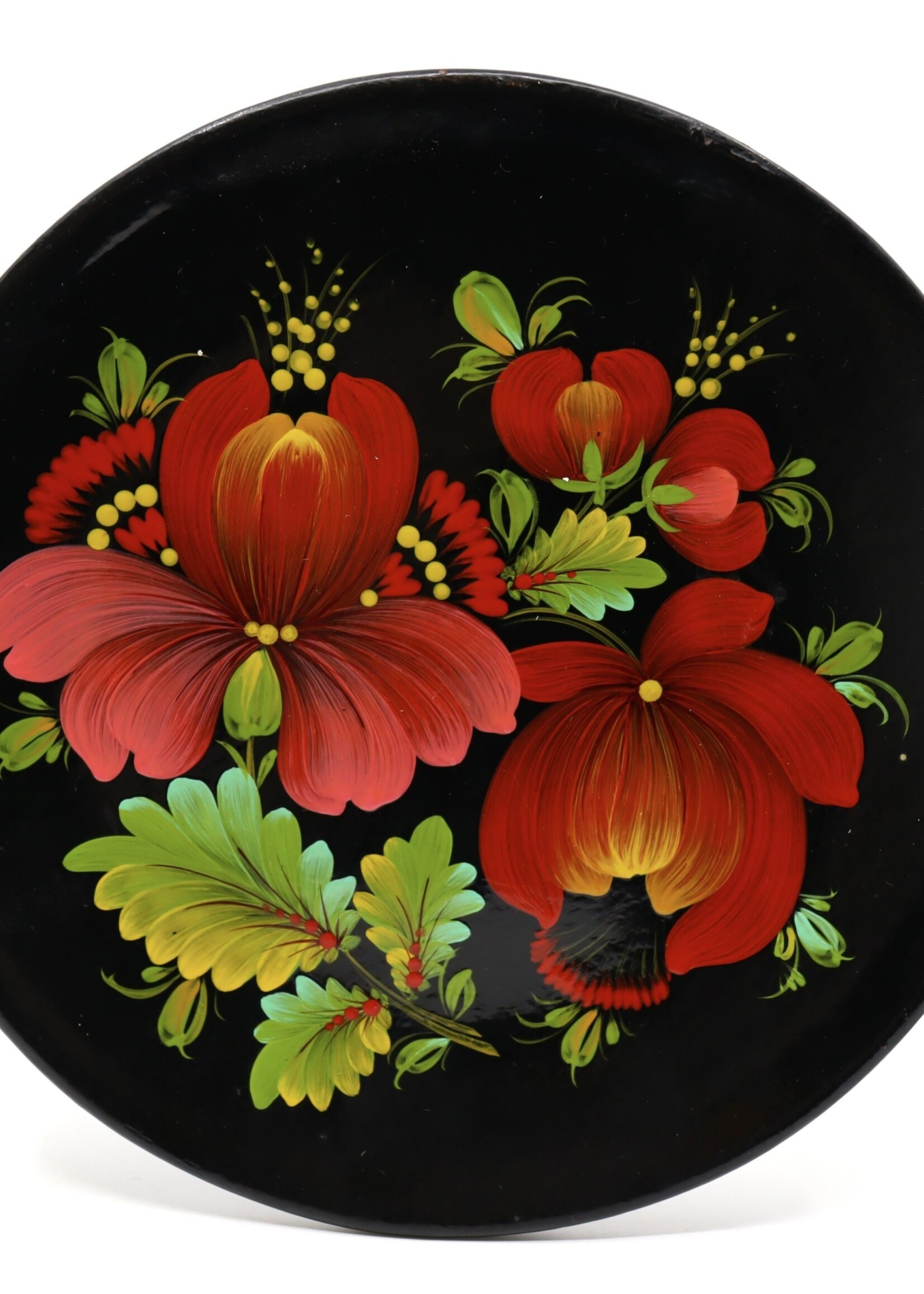 HOME - Plate, Folk Art, Lacquered Petrykivka painting on Black