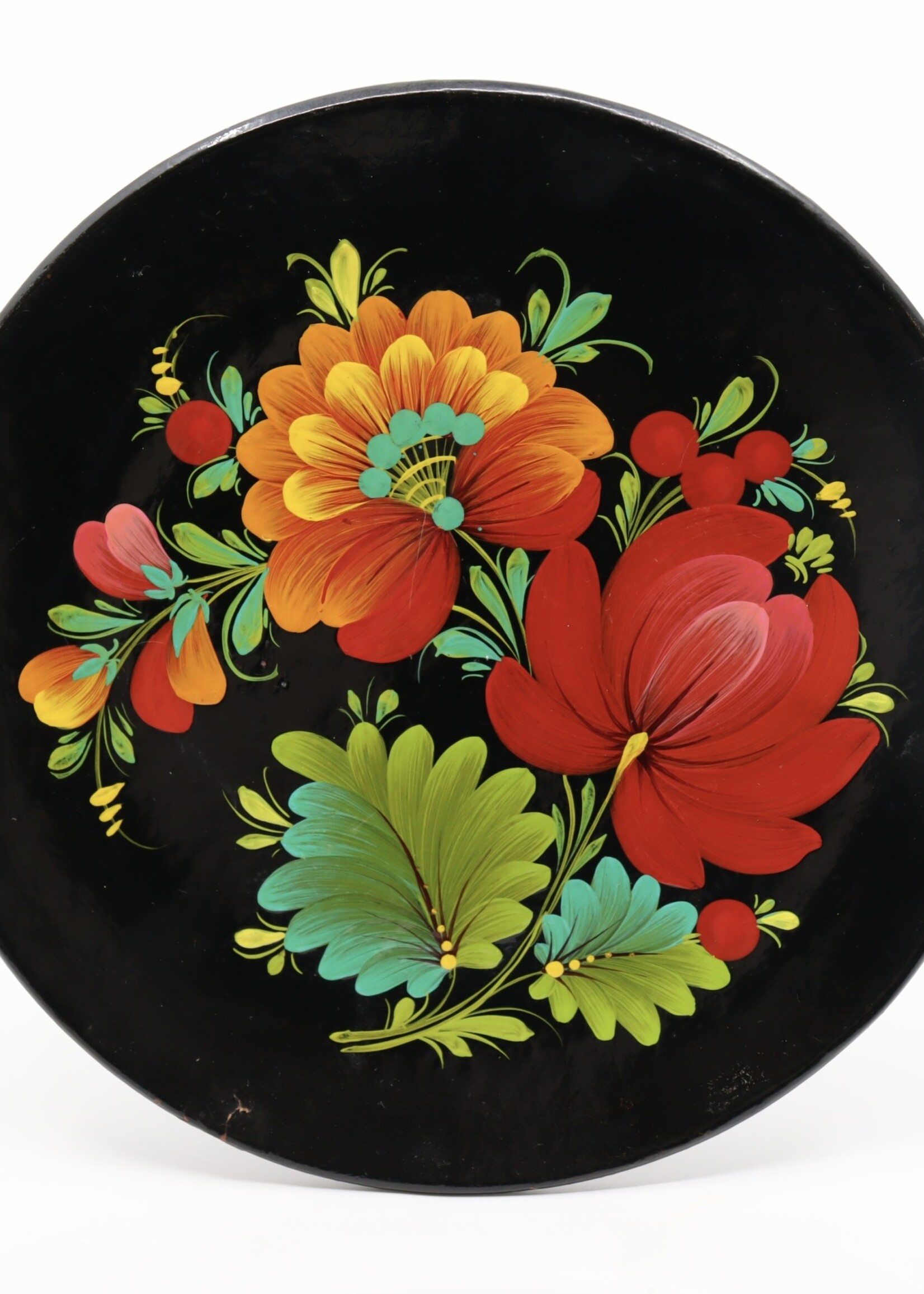 HOME - Plate, Folk Art, Lacquered Petrykivka painting on Black