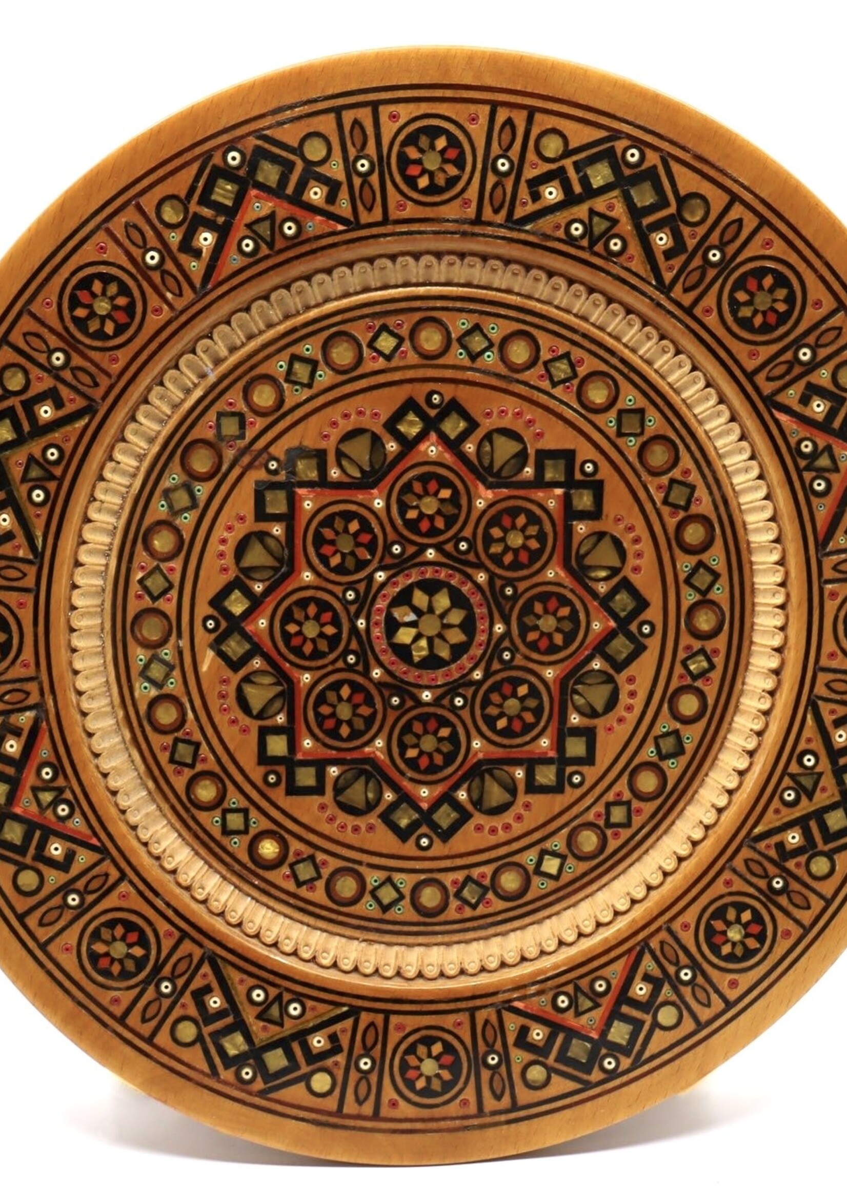 HOME-  Wooden Inlaid Carved Plate, Kosiv, Ukraine 11.8"