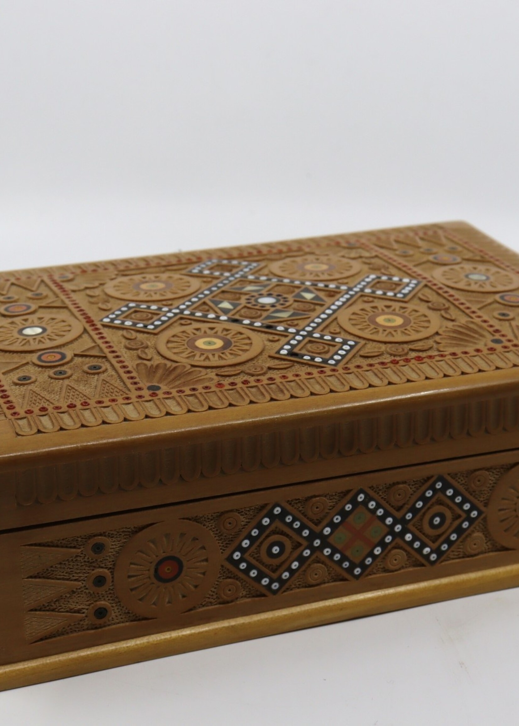 HOME - Inlaid Carved Rectangle Wooden Box / Hutsul's  Heritage/5.5x8x3 "