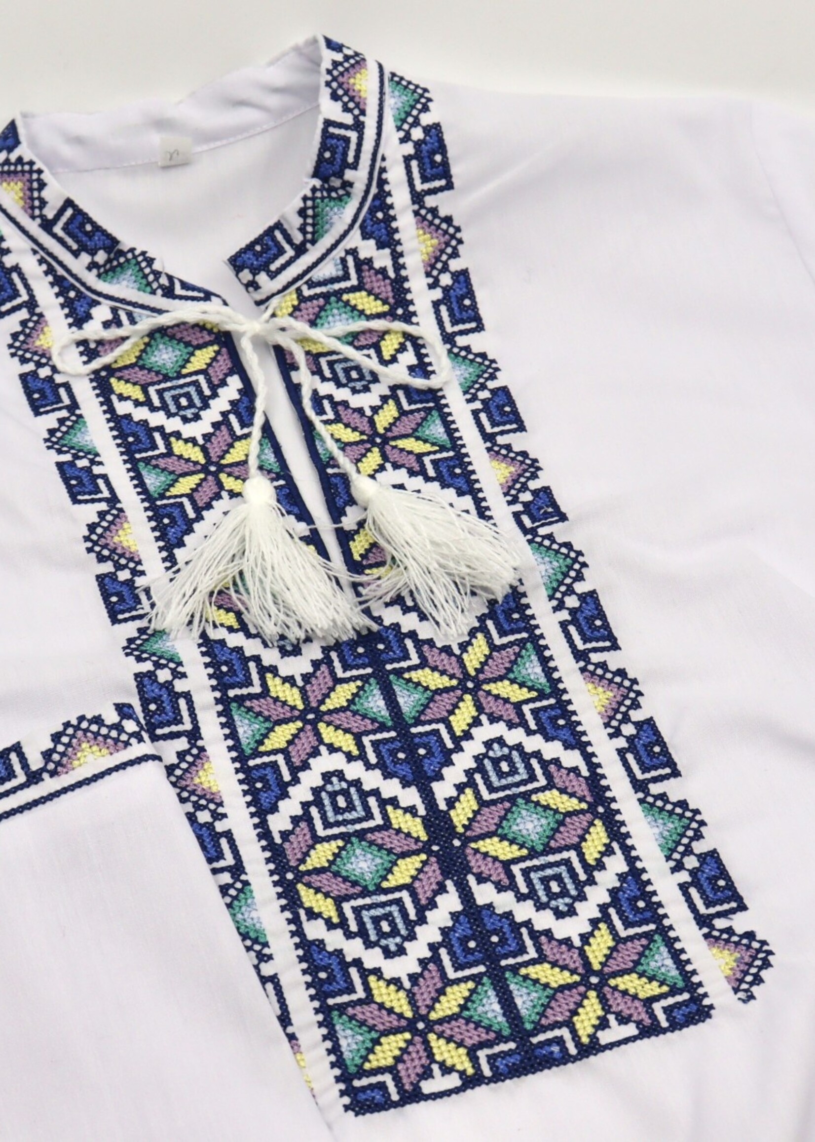 KIDS - Boys White Vyshyvanka, Blue, Yellow, Purple, Green Embroidery, 11-12 years