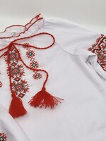 KIDS - Girls White Vyshyvanka, Red/Orange Embroidery