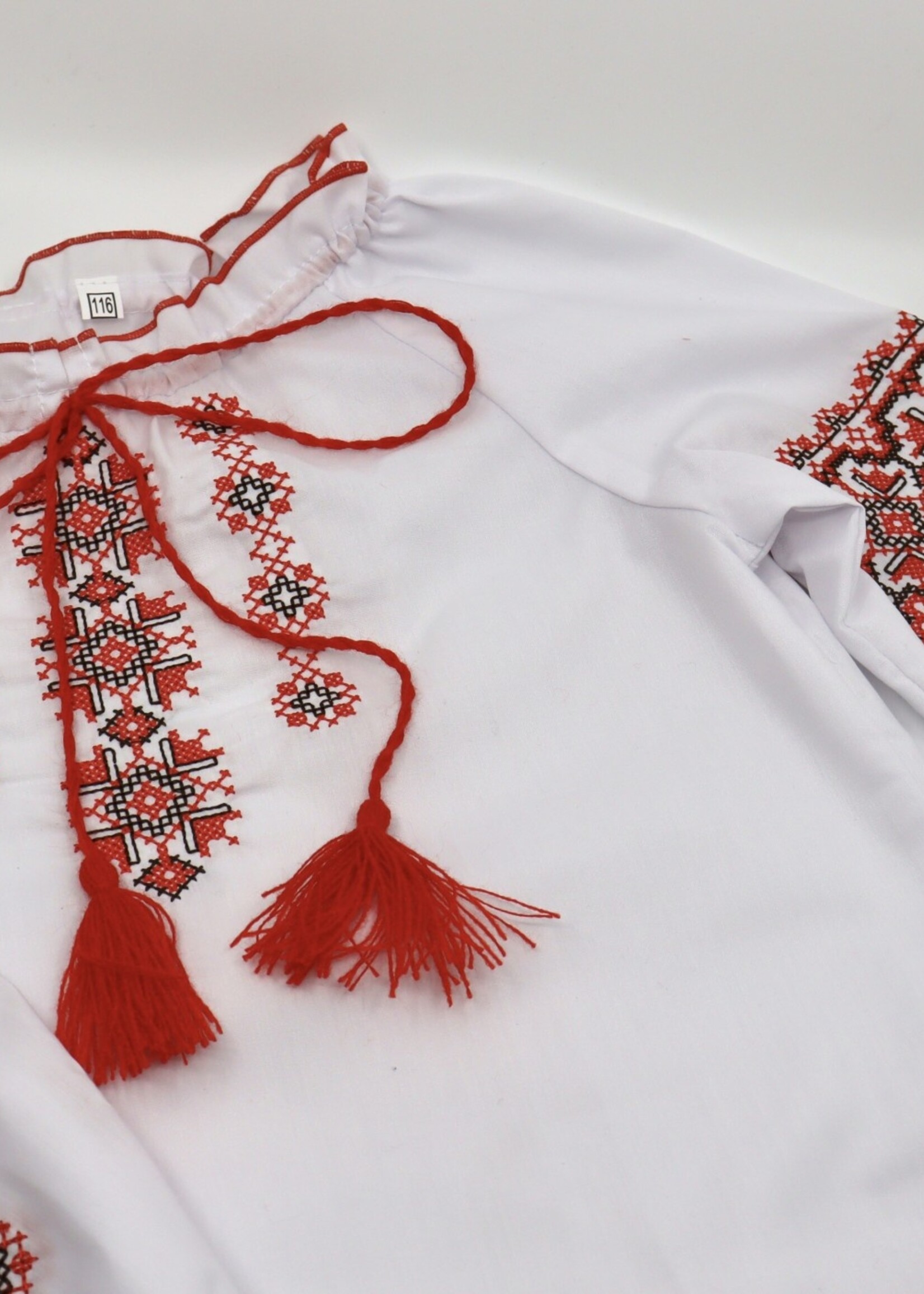 KIDS - Girls White Vyshyvanka, Red/Orange Embroidery