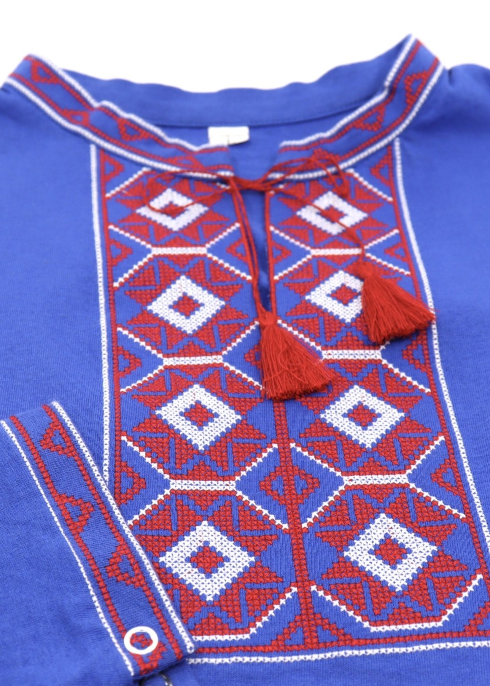 APPAREL - -(M) Blue  T- Shirt Embroidered in White /Red