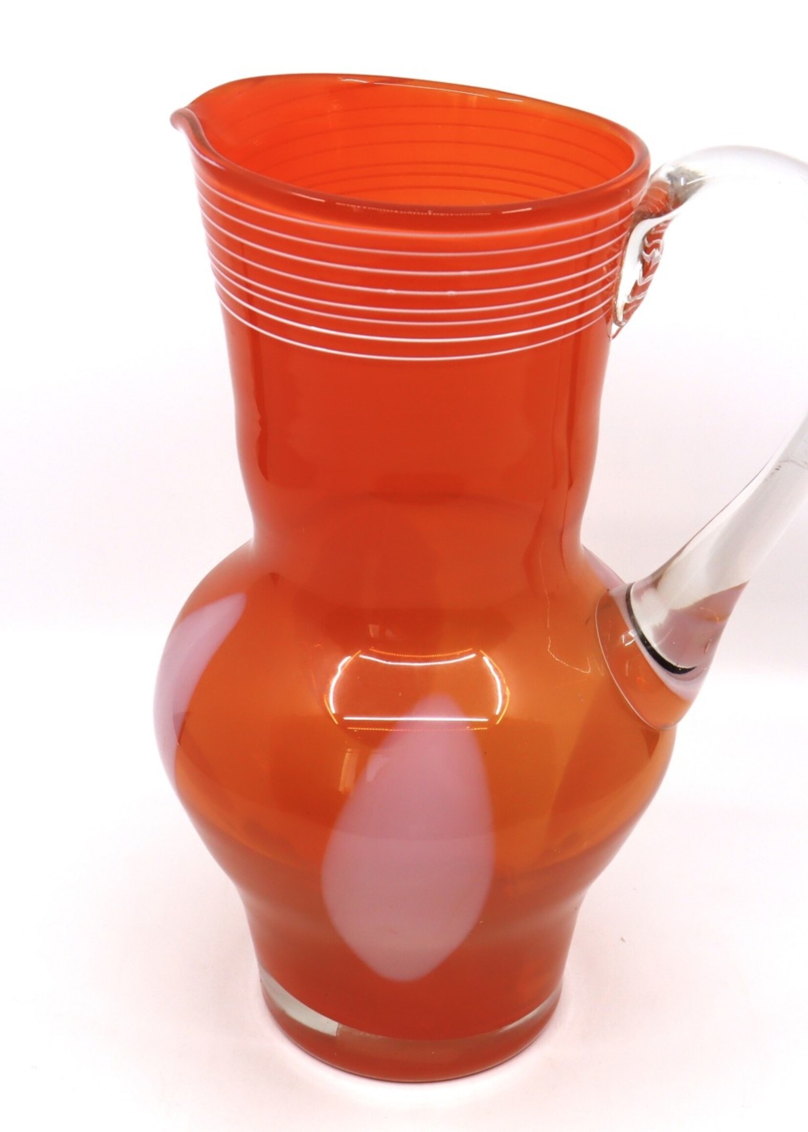 DECOR -Glass Pitcher 10" tall  Orange Murano Style  Symphony Using Traditional Lampwork Technology , Vintage Ukraine