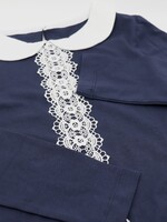 KIDS  - Girl's Navy Blue  T-shirt, White Lace, long- sleeve