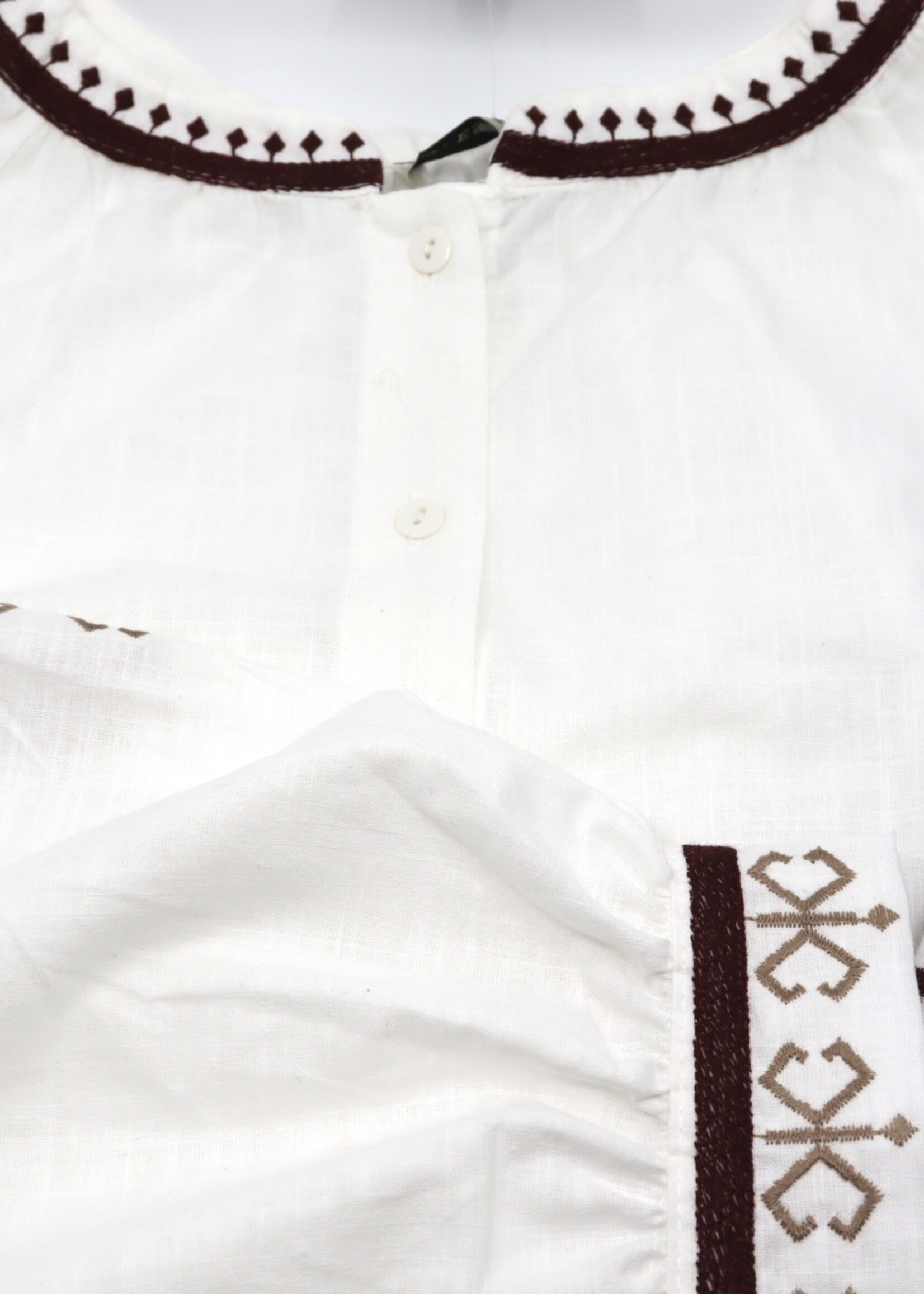 APPAREL - (W) Blouse,  2024, Cream / Burgundy color  embroidery,