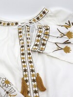 APPAREL - (W) Blouse,  2024, Cream / Orange, Gold  flowers embroidery,