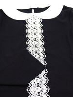 KIDS - Girl's Black T-shirt, White Lace,  long- sleeve