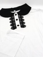 KIDS  -  Girl's White T-shirt, Black Lace,  long- sleeve size 128, 7 years