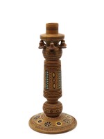 DECOR - Candle Holder with Bells, Wooden Carved and Painted, Inlayed Handmade Ukrainian