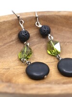 ACCESSORIES - Earrings Dangle Lava Stones/ Black, and Green Glass Stone with silver findings