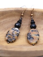 ACCESSORIES - Earrings Sardonyx Stone with Black Glass Beads  Copper findings