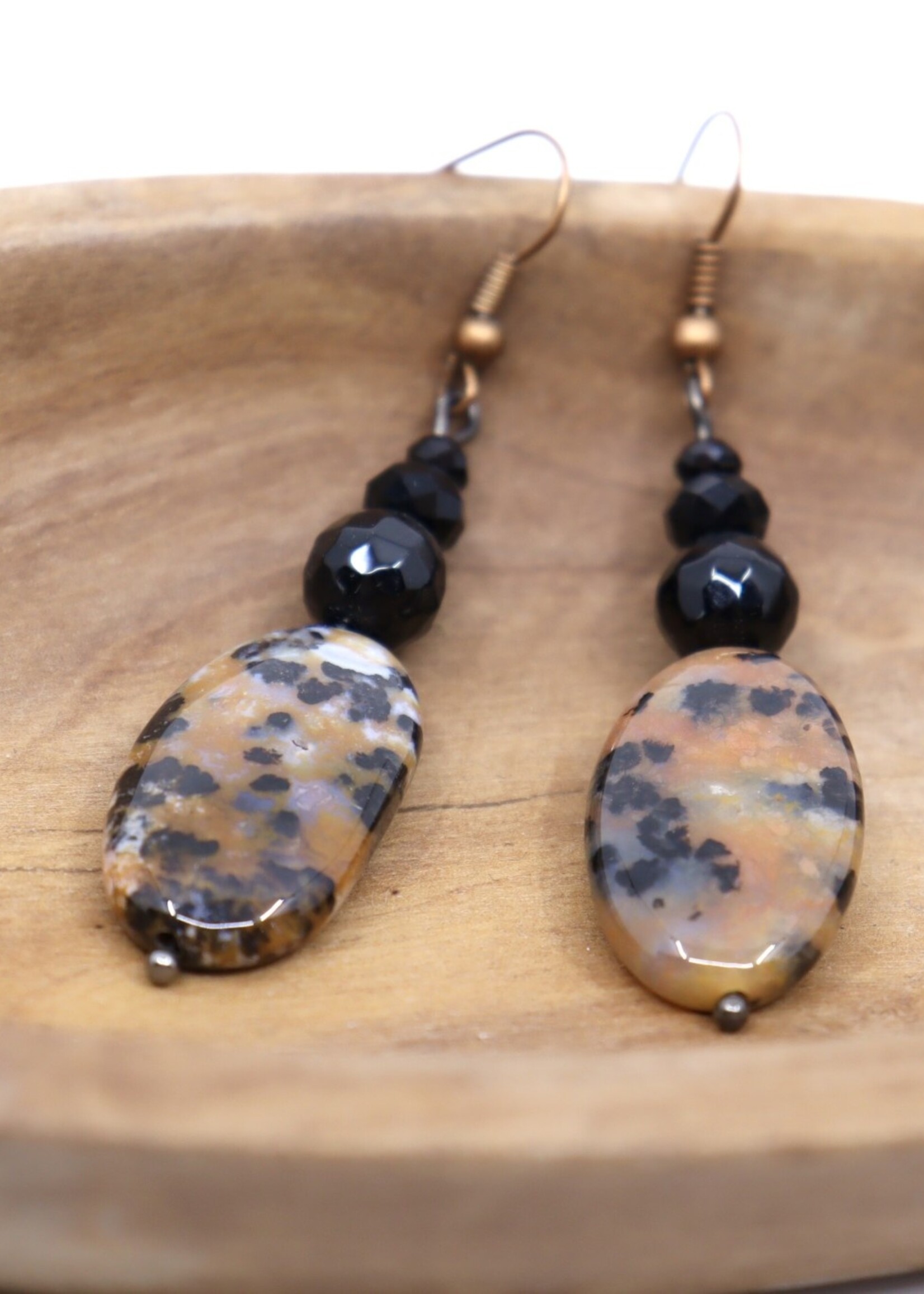 ACCESSORIES Earrings Sardonyx Stone with Black Glass Beads Copper findings