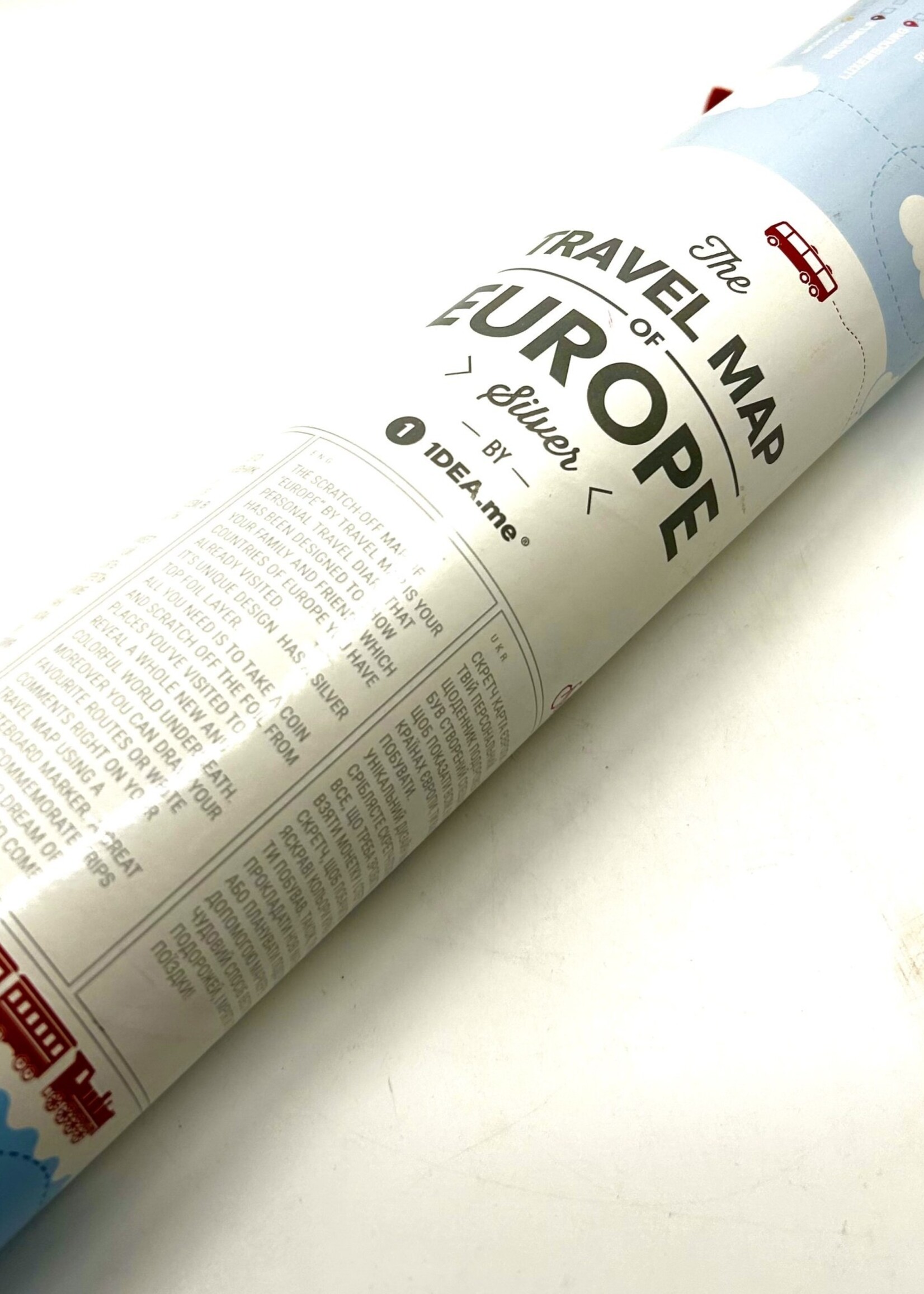 KIDs -Travel Map of Europe, Silver 1DEA.me, gift tube, scratch the contries with a marker
