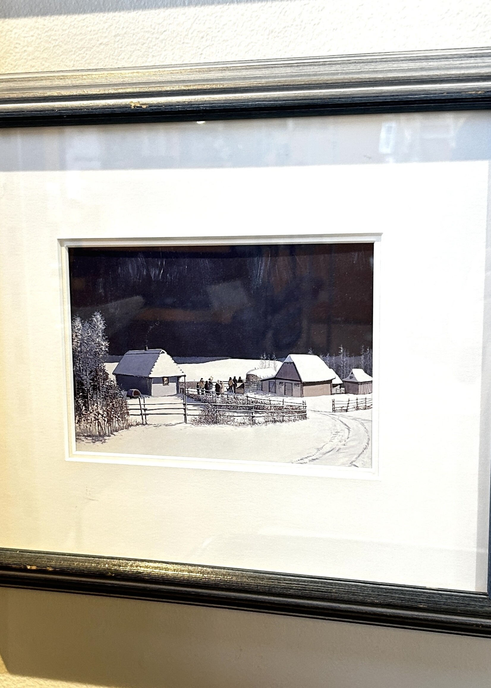 ART - Peter Shostak, Wooden Framed Print, Carolers , Vertep with a Christmas Star, as a symbol of joy.